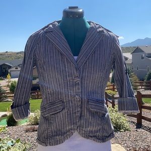 FREE PEOPLE Striped Casual Blazer with Removable Hoodie- Grey Women’s XS